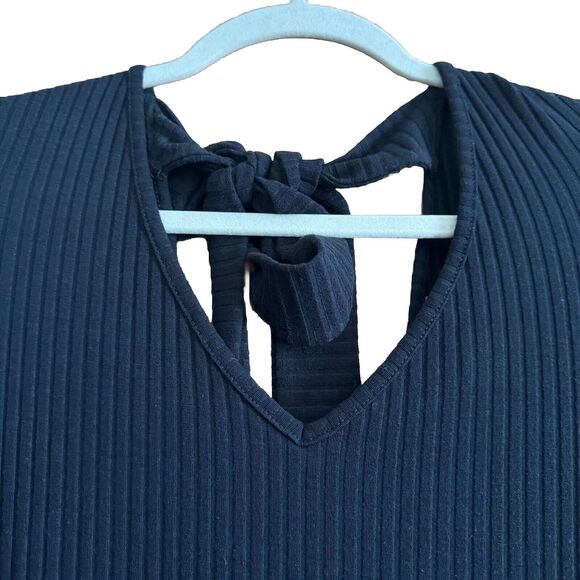 ASOS Ribbed Black V Neck Dress With Tie Bow On Back Size 8 - Picture 3 of 12